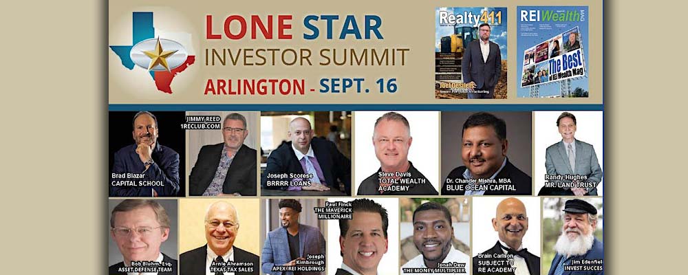 Join us for Realty411’s NEW Lone Star Wealth Summit & Special In-Field Bus Training in Arlington, Texas, on September 16th & 17th.